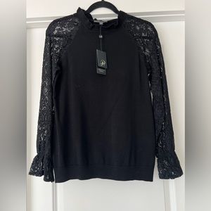 Adrianna Papell Ragtan Lace Sleeve Sweater Size Small Black